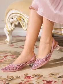 CUCCOO TILAWA 这款女鞋时尚优雅，水晶高跟鞋，镶钻尖头激光蕾丝粉色女式高跟鞋，适合宴会、派对等场合。 - 粉色 - 查看 4