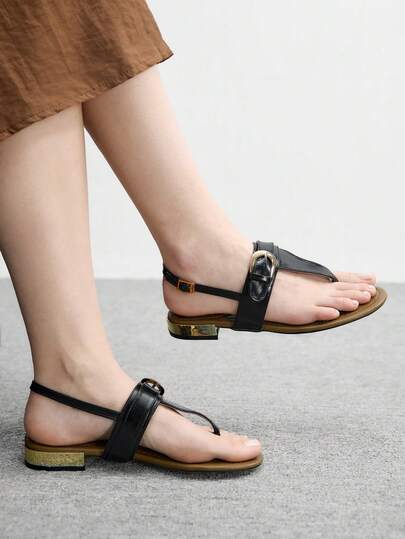 CUCCOO BIZCHIC Simple Round Toe Flat Bottom Elegant Generous Casual Simple Comfortable Portable Foot Cover Workplace Commuting Women Flat Bottom Sandals Sandals Slippers Beach Leisure Spring Shoes