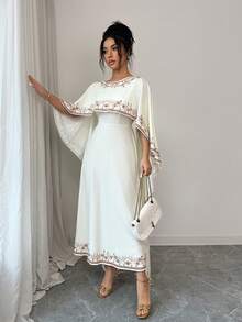 Rafferiza Women's Elegant Commuter Floral Print Shawl Dress - Apricot - View 5