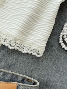 SHEIN 少女米色针织纹理吊带背心，蝴蝶结蕾丝 BM 夏季款式 - 米色 - 查看 5