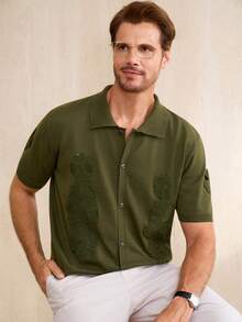 Manfinity CityGents 男士休闲纽扣短袖针织上衣 - 軍綠色 - 查看 1