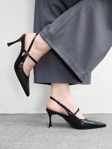 CUCCOO BIZCHIC 蛇纹露跟鞋，法式优雅尖头高跟凉鞋 - 黑色 - 查看 3