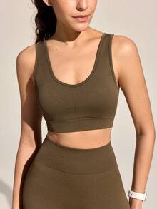 Exploreva Sutiã Esportivo Sem Costura para Mulheres; Design Sem Costas em Formato de Lágrima; Versátil; Adequado para Mulheres; Adequado para Fitness, Yoga e Corrida ao Ar Livre - Castanho - Visão 4