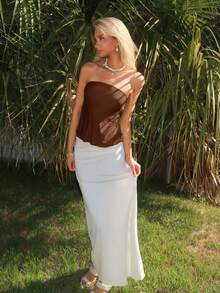 Sydney Algeri Women Solid Color Pleated Fashion Bandeau Top,Tube Top - Chocolate Brown - View 3