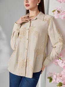 Veilorie Damen Bluse mit bestickter Knopfleiste und Langarm, elegant für Frühling und Sommer - Khaki - Übersicht 9