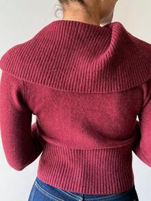 Mélanie ORL 女士酒红色高领长袖修身毛衣，秋冬季 - 酒紅色 - 查看 2