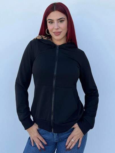 Bearsaez 女士修身休闲通勤运动衫，灰色，采用毛茸茸的豹纹装饰，百搭 Y2K 朋克风格，轻盈长袖，适合春秋季节