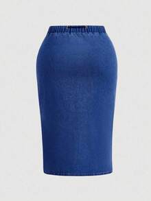 SHEIN MOD Falda vaquera azul con cordón para tallas grandes - Azul lavado oscuro - Ver 2