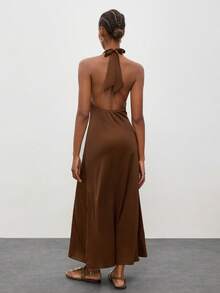 Maija Rust Brown Long Waist-Cinched Bodycon Backless Dress, Urban Style Graduation - Rust Brown - View 2