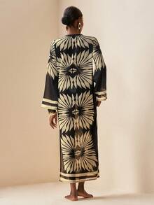 Zivah 2026 Women's Elegant Vacation Casual Beach Sheer Printed Dress Cover-Up - Black - View 2