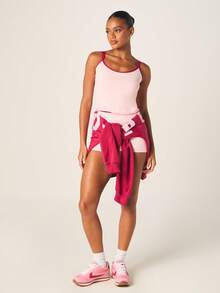 Missguided x Playboy Double Strap Fitted Cami Tank Top With Contrast Trim Athletic Sleeveless Summer Active Workout Top - Pink - View 3