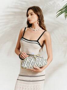 SHECARRY Túi xách nữ, ví cầm tay, túi cói, túi đan bằng rơm, thời trang, thanh lịch, đơn giản, cá tính, đa năng, thích hợp cho bãi biển, kỳ nghỉ, mùa hè, ven biển, tiệc bãi biển. - Màu be - Xem 8