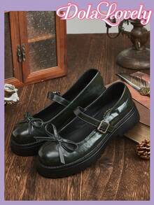 Dola Lovely 女士酒红色圆头厚底玛丽珍鞋，洛丽塔风格，情人节款 - 墨綠色 - 查看 3