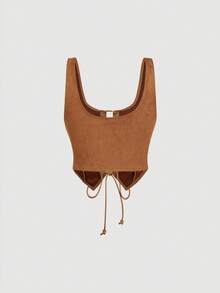 SHEIN MOD 女士西部牛仔风格系带吊带背心 - 棕色 - 查看 3