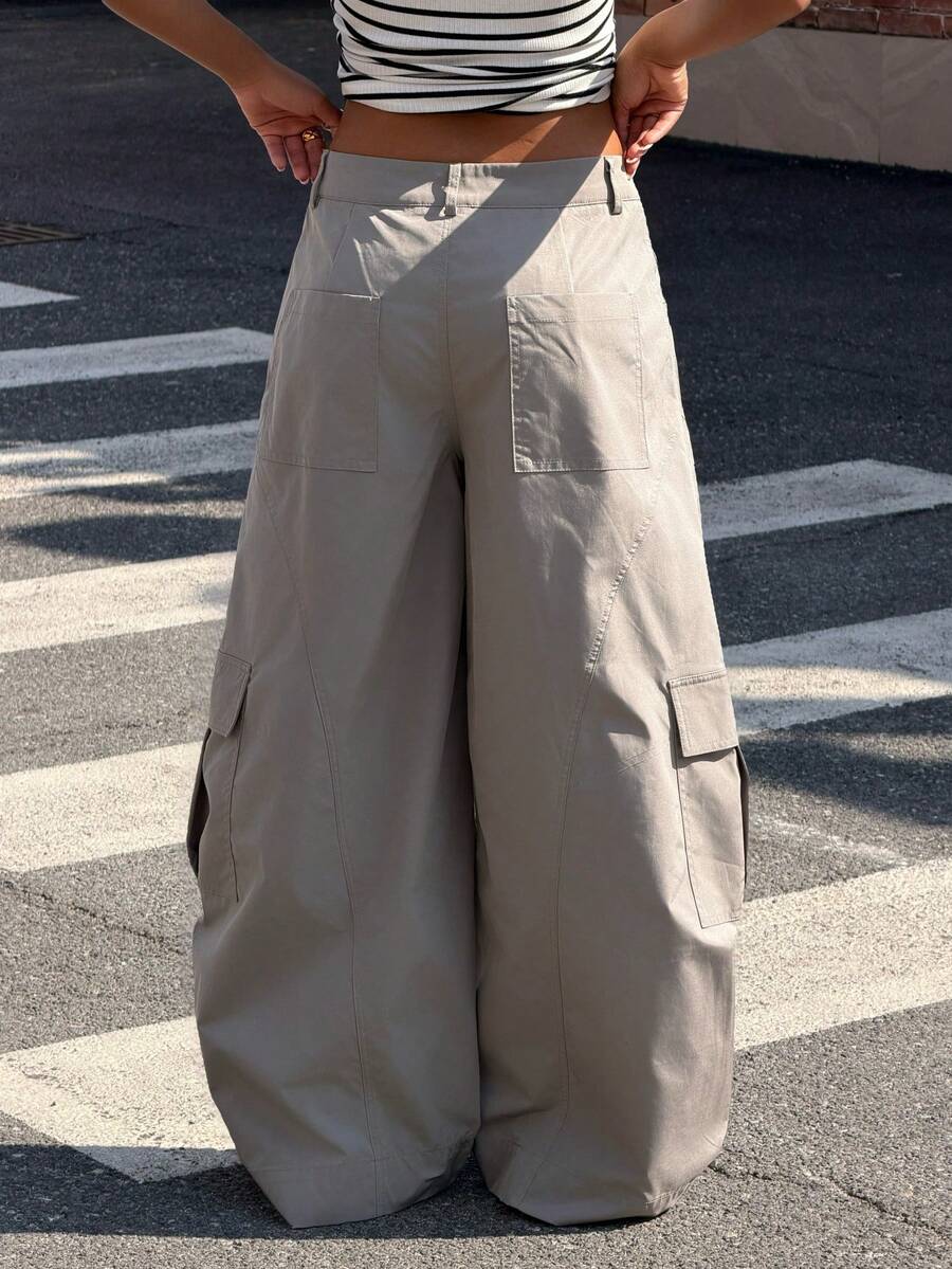 Muchica Grey Woven Loose Utility Style Straight Leg Pants For Women - Grey - View 1