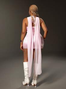 Maweii Vacation Sexy Satin Tie-Up Top And Bodycon Mini Skirt 2 Pieces Set - Multicolor - View 3