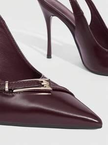 CUCCOO SZL Women's Back Strap Bow Decor Lolita Style High Heel Pumps, Burgundy For Christmas Spring Shoes - Dark burgundy PU - View 6