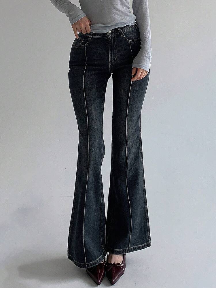 Women's High Waist Pockets Casual Versatile Flare Jeans