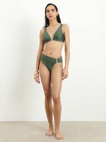 KSTM Áo bikini cổ chữ V cho nữ với chi tiết khóa kim loại và thiết kế buộc dây phía sau, đồ bơi mùa hè, vật dụng cần thiết cho kỳ nghỉ đi biển, hồ bơi. - màu xanh lá - Xem 3
