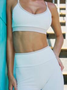 Aralina Leisurewear Active Women's 2pcs Contrast Colour Crop Top And Flare Pant Gym Workout Two Pieces Set - White - View 3
