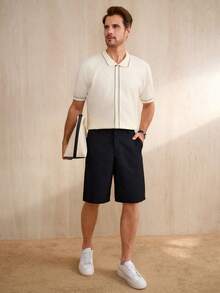 Manfinity CityGents 男士休闲撞色滚边短袖针织上衣，春夏款 - 米色 - 查看 5