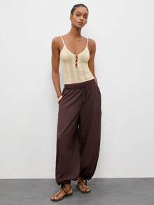 Maija Top de camisola de punto de unicolor tropical casual para mujer, atuendos de festival de verano para mujer, ropa de mujer, vacaciones en la playa, campo - Albaricoque - Ver 3