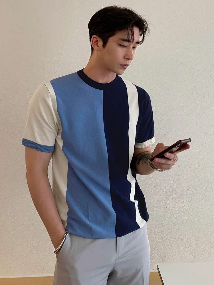 Men Color Block Knit Top Business Attire