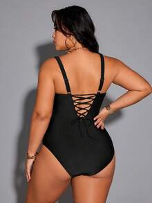 Shapewave Traje de baño de una pieza 2026 de talla grande para mujer, con cuello en V profundo, cruzado, control de abdomen y cintura alta, color negro - Negro - Ver 2