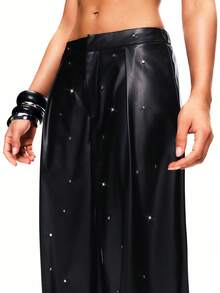 TypaGal 女士街头风铆钉细节宽松哈伦裤 - 黑色 - 查看 4