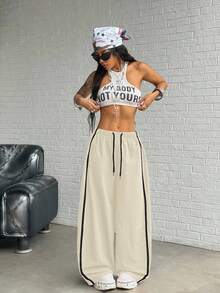 StreetHx Pantalones deportivos casuales de pierna ancha con cintura con cordón - Albaricoque - Ver 4