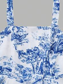 GlowEve 女士蓝白图案吊带露背蝴蝶结腰A字连衣裙，优雅迷人，适合度假、通勤、音乐节、约会、海滩、街头等场合，复古百搭，春夏皆宜。 - 彩色 - 查看 5