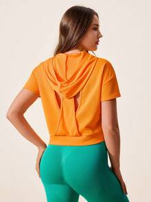 Sovereign Charm Sovereign Charm Professional Women's Sports Sweatshirt - Minimalist Casual Style With Back Cutouts & Reflective Details - Orange - View 3