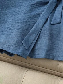 Franclia Shorts de mujer de diseño versátil con lazo lateral, estilo casual de vacaciones, shorts de falda de mujer, shorts de verano con ambiente de vacaciones - Azul - Ver 4