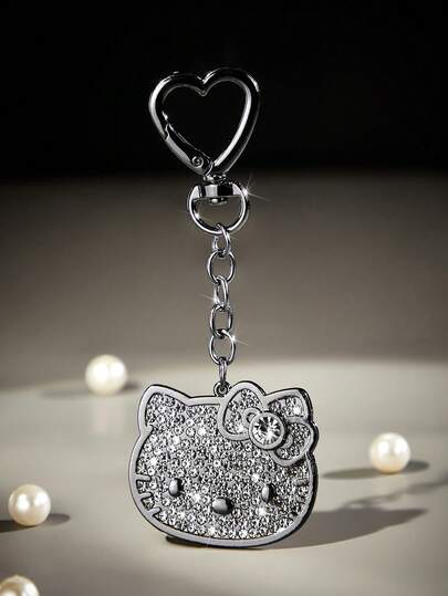 HELLO KITTY AND FRIENDS | SHEIN Modischer Schlüsselanhänger aus Zinklegierung mit funkelnden Strass-Steinen, luxuriöser und verfeinerter Taschenanhänger, Anhänger, Souvenirs, Sammlerstücke, als Geschenk geeignet für Geldbörsen, Schultaschen, Rucksäcke, Autoaccessoires, Schwarze Katze, Herzförmiger Haken