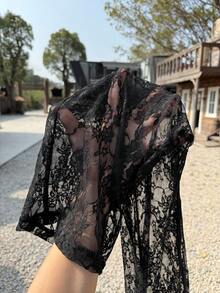 SHEIN EZwear 女士黑色蕾丝连体裤 - 黑色 - 查看 7