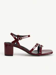 CUCCOO CHICEST 女士简约优雅时尚百搭休闲办公通勤高跟凉鞋 - 酒紅色 - 查看 8