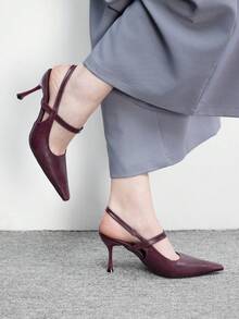 CUCCOO BIZCHIC 女士新款尖头哑光酒红色后系带细高跟凉鞋，时尚性感春季鞋履 - 酒紅色 - 查看 3