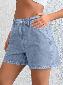 EURMUSE Damen Jeans High Waist Vintage Shorts - Babyblau - Übersicht 4