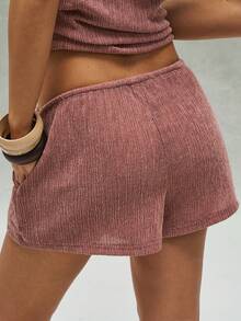 Bohemela 休闲针织条纹低腰女式短裤 - 紅白色 - 查看 6