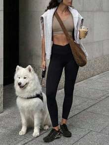 Fluxe 女士高腰黑色紧身裤，交叉腰带设计，适合瑜伽和健身，黑色紧身裤收腹，无缝设计，黑色运动紧身裤，提臀紧身裤，夏季假期，夏季，春季女士，春季，情人节，外出，度假女士，休闲女士 - 黑色 - 查看 10