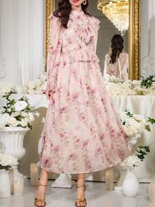 Modelyn 女士优雅派对印花荷叶边连衣裙 - 彩色 - 查看 2