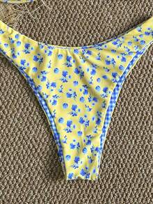 Swim Mod Bộ bikini hai mảnh họa tiết hoa nhiệt đới dành cho nữ, kiểu cổ yếm, buộc dây bên hông, thiết kế xoắn phía trước, thích hợp cho kỳ nghỉ biển, tiệc tùng. - Nhiều màu - Xem 5