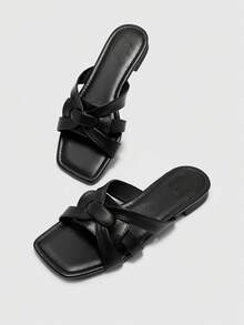 CUCCOO BIZCHIC 沙滩日常外穿方头拖鞋 女士春夏新款时尚简约百搭套脚鞋 假日舒适软底凉鞋 - 黑色 - 查看 10