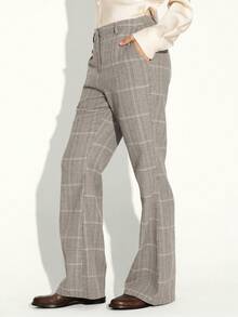 KSTM High Waisted Checked Wide Leg Trousers For Women Professional Business Office Formal Plaid Pants Fall Winter - Multicolor - View 4