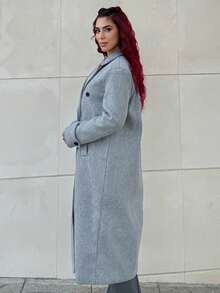 Bearsaez Ladies Lapel Double Breasted Woolen Coat  Fall Winter Cloth For Women - Dark Grey - View 3