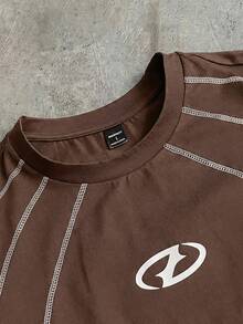 AXEPEAK Men's Minimalist Printed Round Neck Short Sleeve T-Shirt - Coffee Brown - View 4