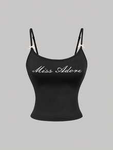 SHEIN MOD 3件套女士字母印花蝴蝶结装饰吊带背心 - 彩色 - 查看 6