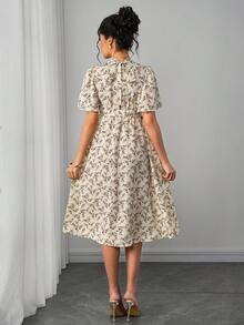 Momance Maternity Ruffle Sleeve Tie-Front Open Back Ditsy Floral Dress - Multicolor - View 2