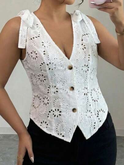 Elenzga Plus Size Women's Spring/Summer Elegant Embroidered Flared Jacket, Minimalist Commuting & Dating Wear