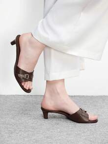 CUCCOO BIZCHIC 女士方头水钻踝带凉鞋，圣诞节必备 - 摩卡棕 - 查看 4